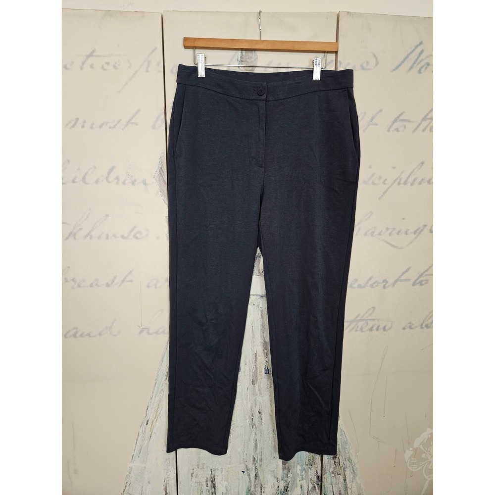 Eileen Fisher Organic Cotton Stretch Ankle Pants Size M‎ Navy Blue Tapered Knit